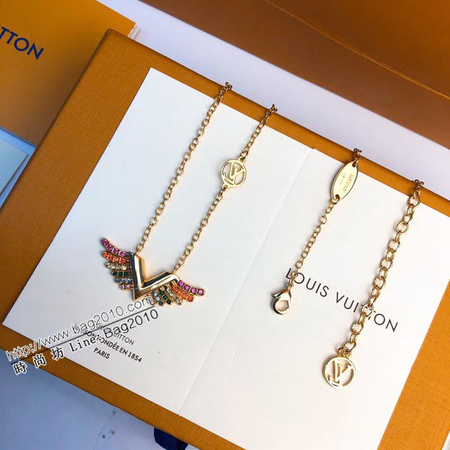 Louis Vuitton新款飾品 路易威登字母彩鑽天使項鏈 LV字母鎖骨鏈  zglv2090
